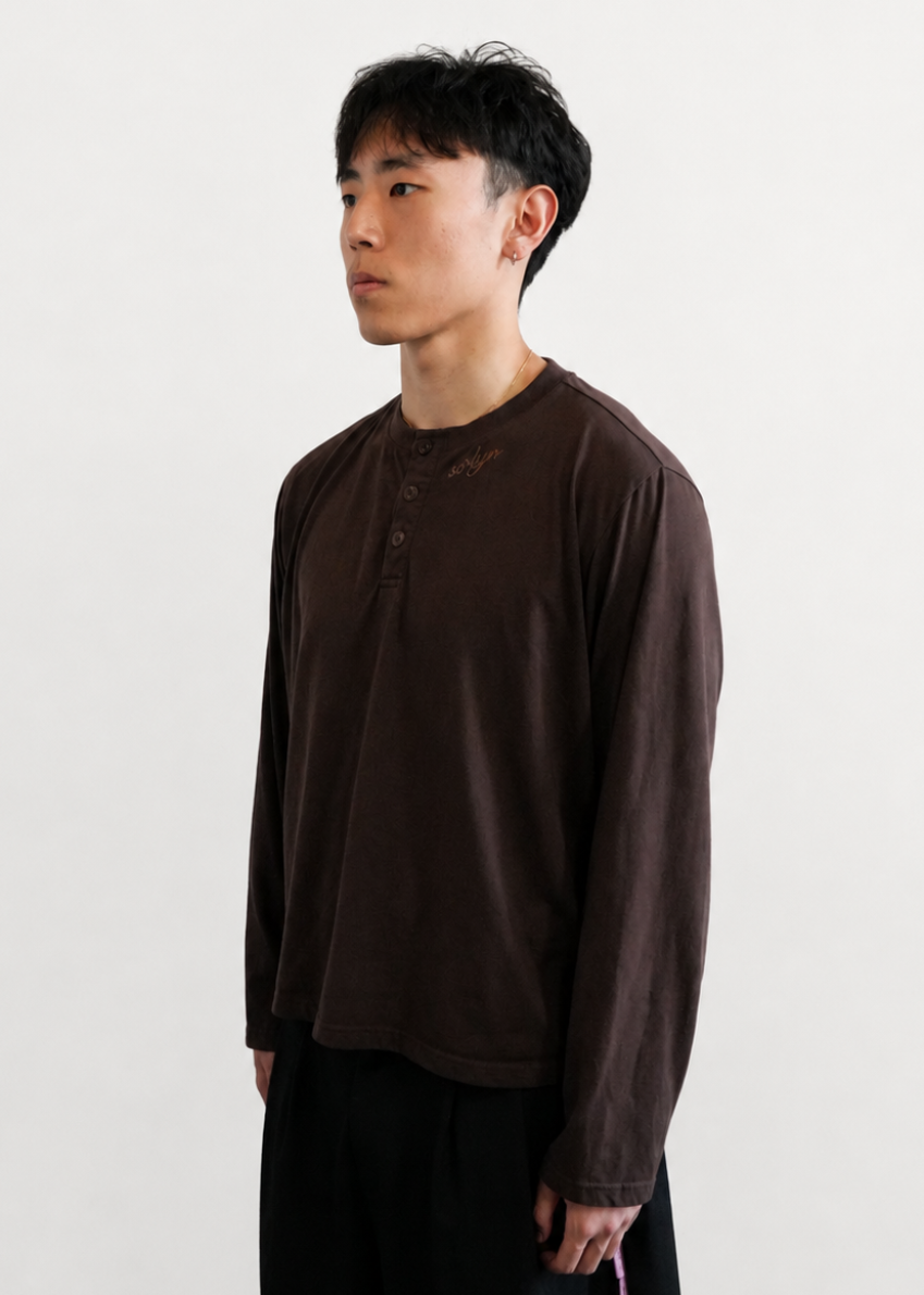 Long-Sleeve Henley, Dark Roast