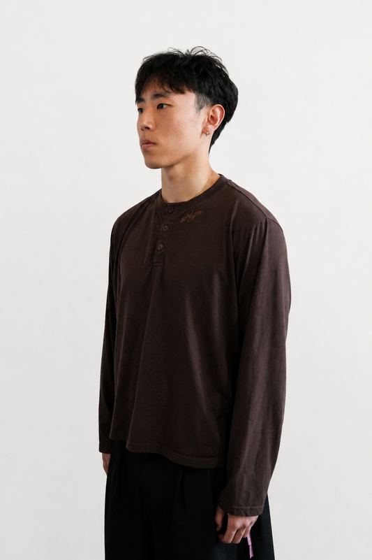 Long Sleeve Henley, Dark Roast