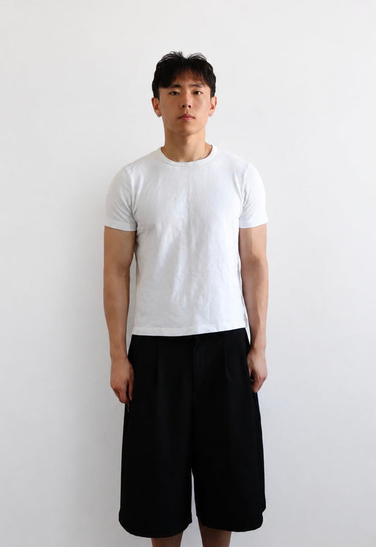 Pleated Shorts, Black-Pink
