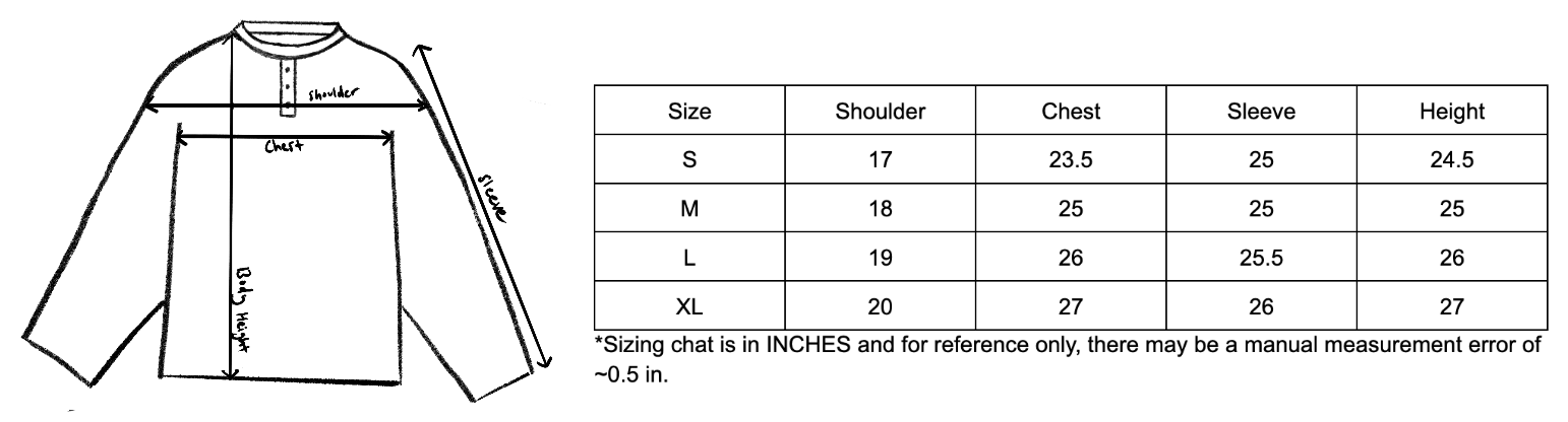 Long Sleeve Henley size guide