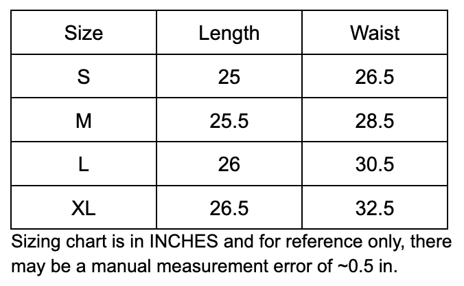 Pleated Shorts size guide 2